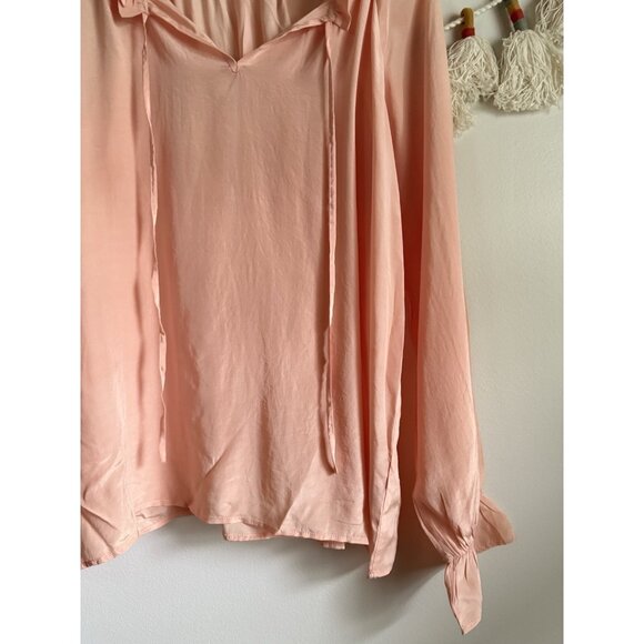 Walter Baker 100% Silk Ruffle V-neck Long Sleeve Blouson Top Modest Careerwear M - Picture 3 of 10